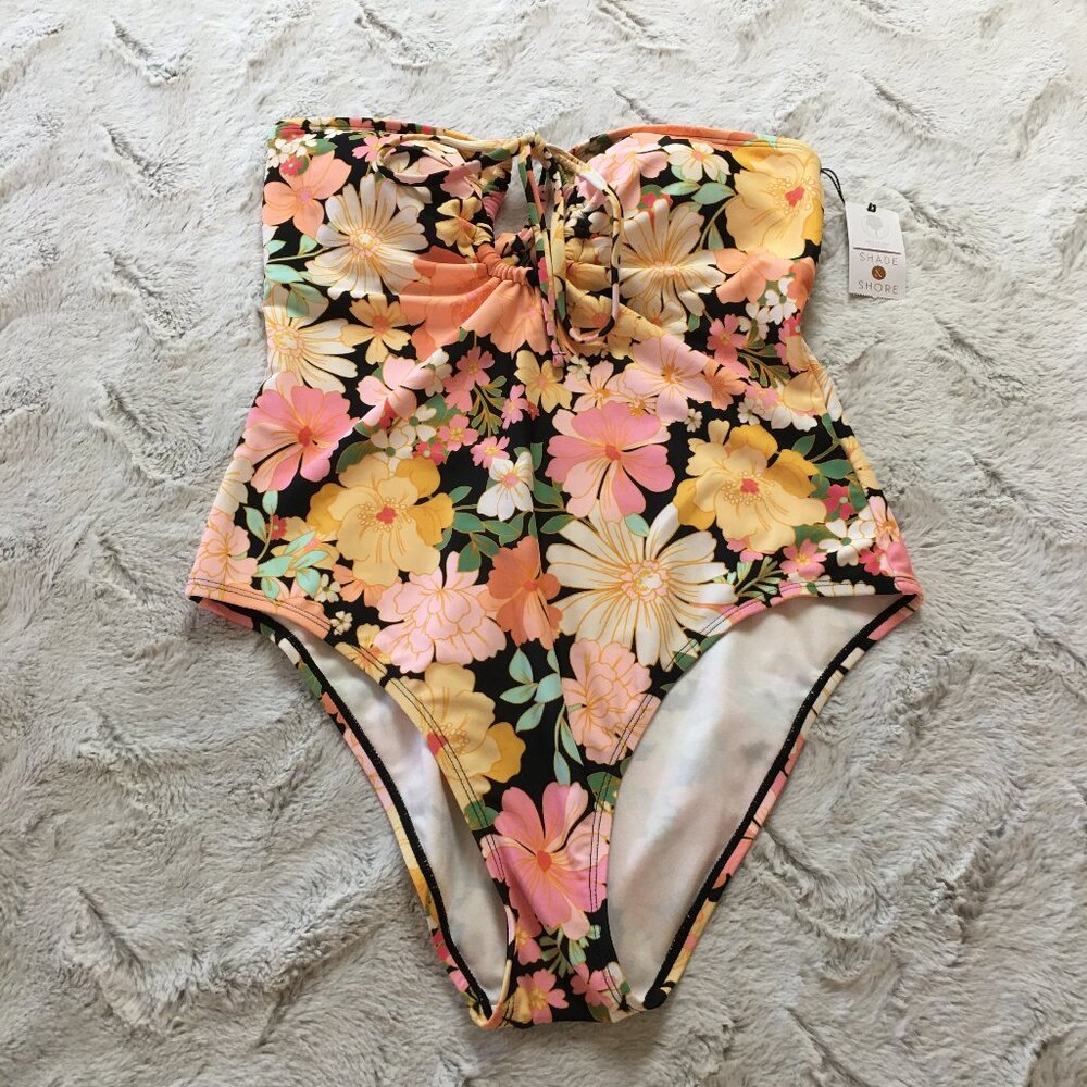 NWT Shade & Shore floral strapless one piece swimsuit Medium